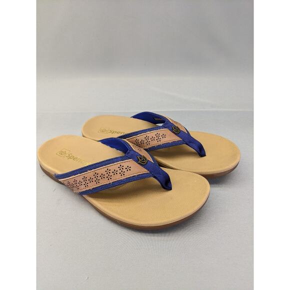Spenco Miramar SP1223BLU Women Brown Blue Synthetic Flip-Flops Sandals Sz W5.5 B - Picture 7 of 9